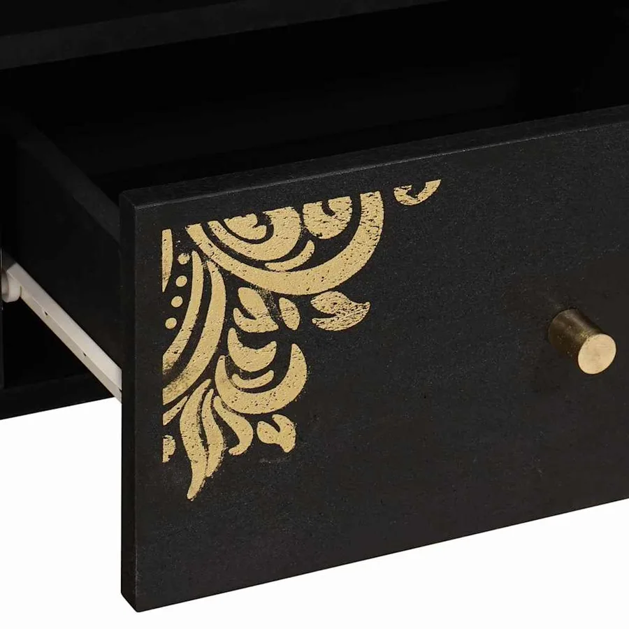 Meuble TV Noir 100 x 33 x 46 cm Bois de mangue massif - 7
