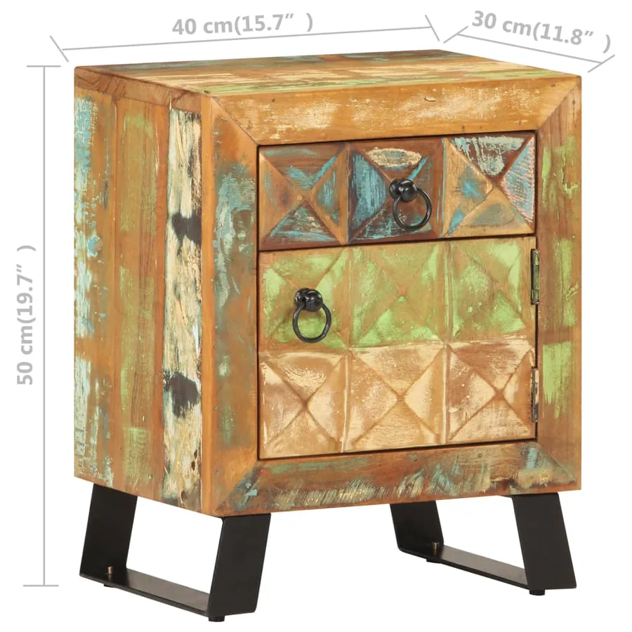 Table de chevet 40 x 30 x 50 cm Bois de récupération massif - 8