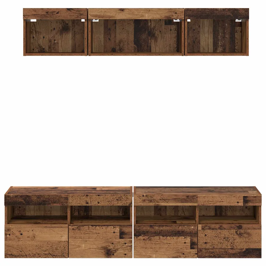 Unités murales TV avec LED 5 pcs Bois Ancien 80 x 30 x 40 cm - 8
