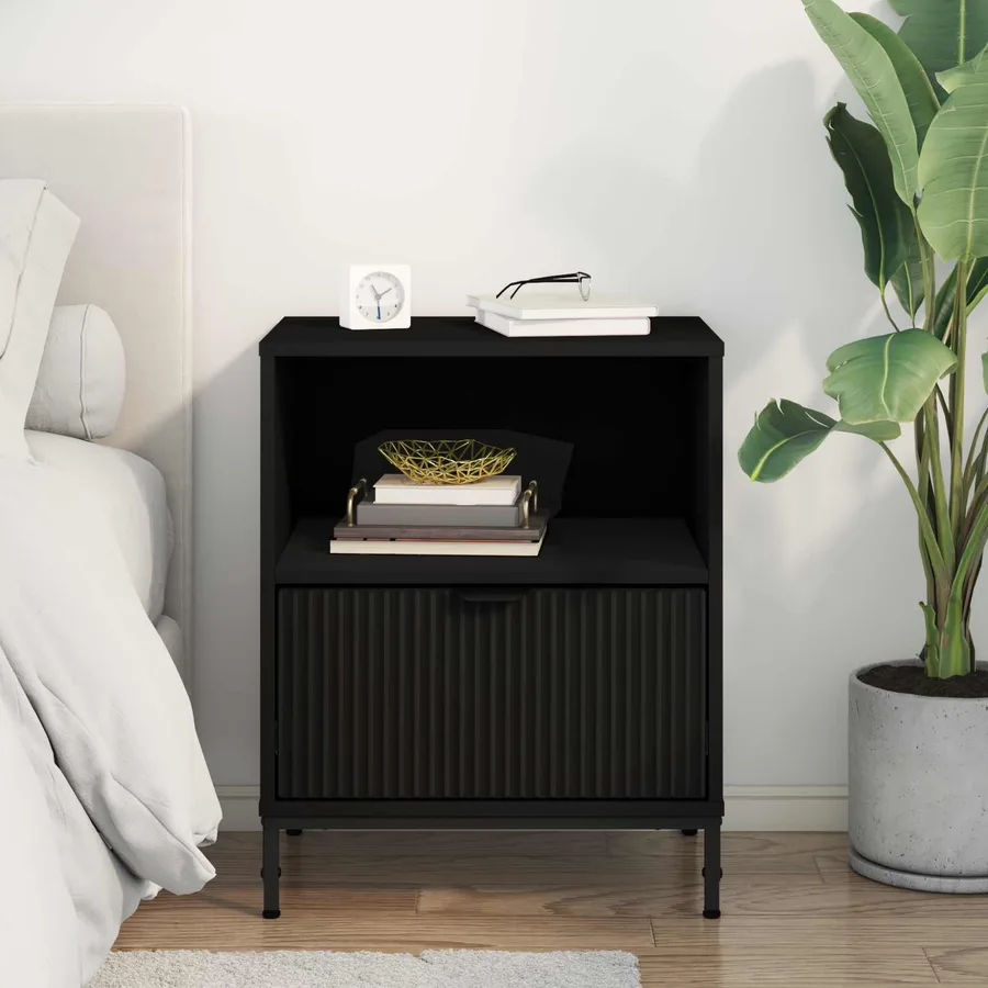Cabinet de chevet Noir 49 x 36 x 61 cm Bois d'ingénierie - 4