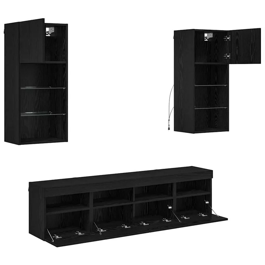 Unités murales TV avec LED 5 pcs Chêne noir 40,5 x 30 x 90 cm - 9