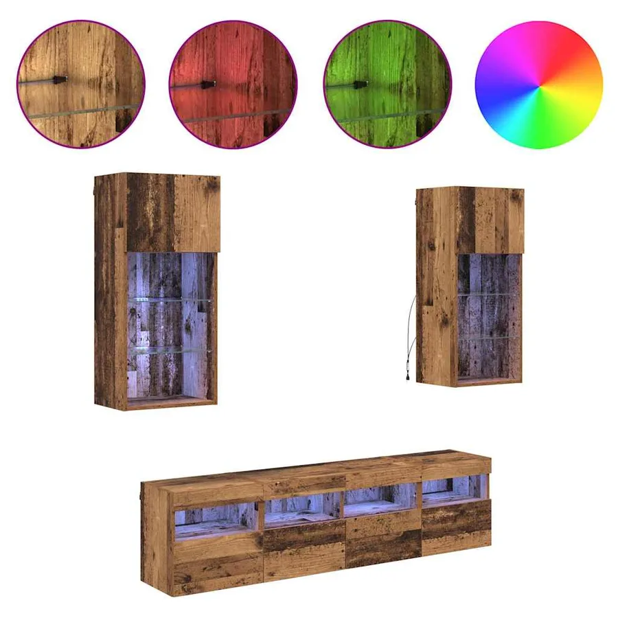 Unités murales TV avec LED 5 pcs Bois Ancien 40,5 x 30 x 90 cm - 4