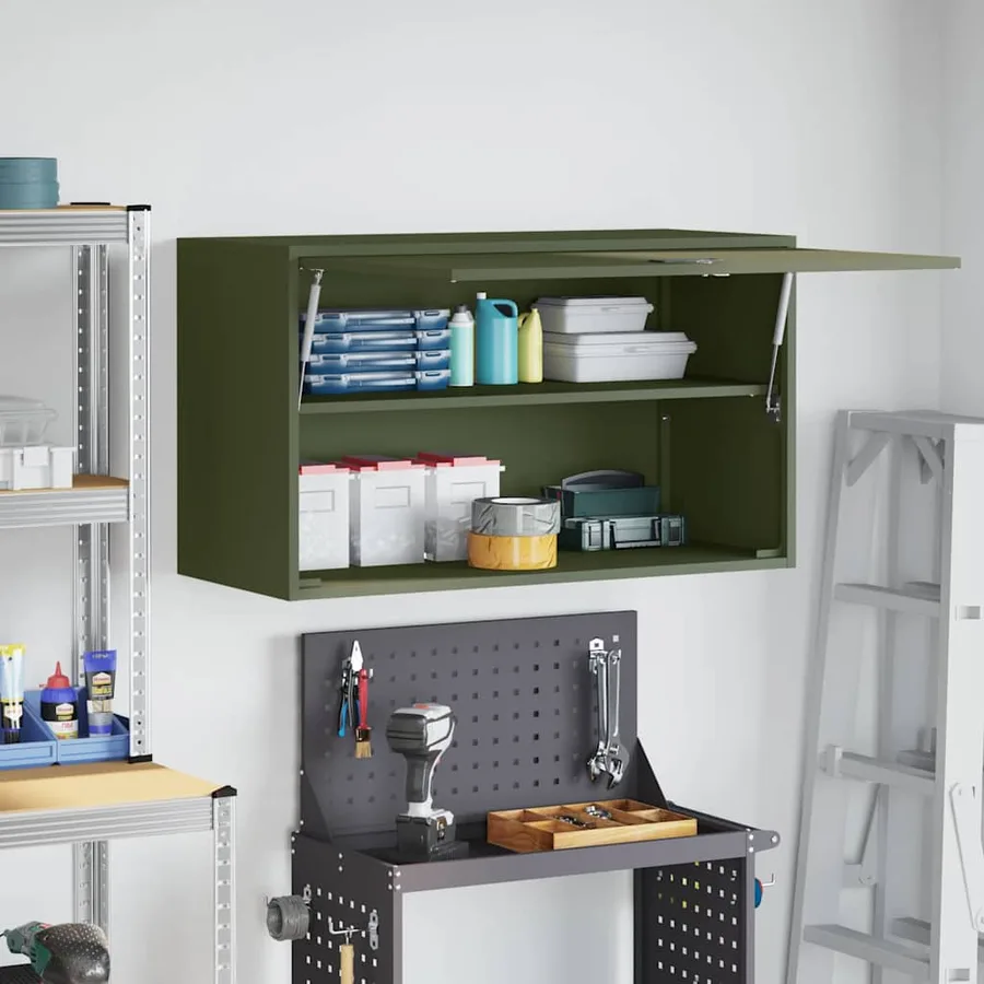 Armoire murale pour garage Vert olive 90 x 40 x 53 cm - 4