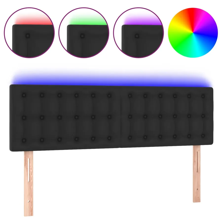 Tête de lit avec LED noir 144x5x78/88 cm similicuir - 2