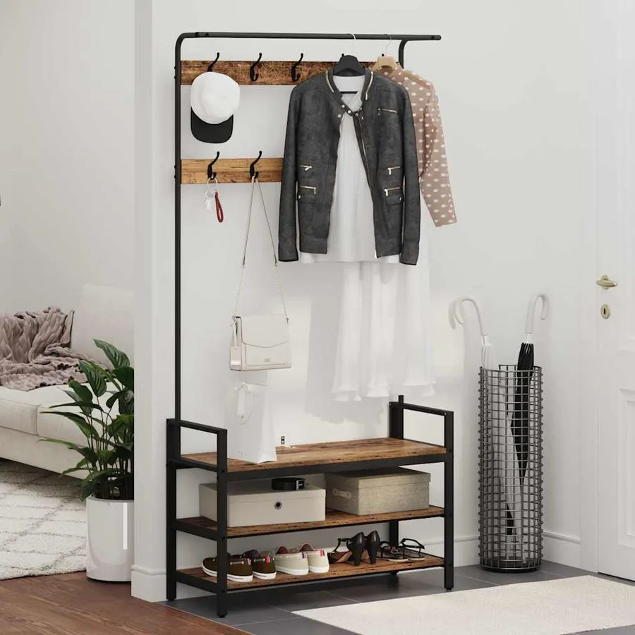 Porte-manteau Bois ancien 95 x 34 x 184 cm Bois d'ingénierie - 4