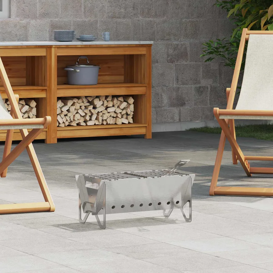 Foyer de camping 42 x 22 x 18 cm Acier inoxydable Argenté