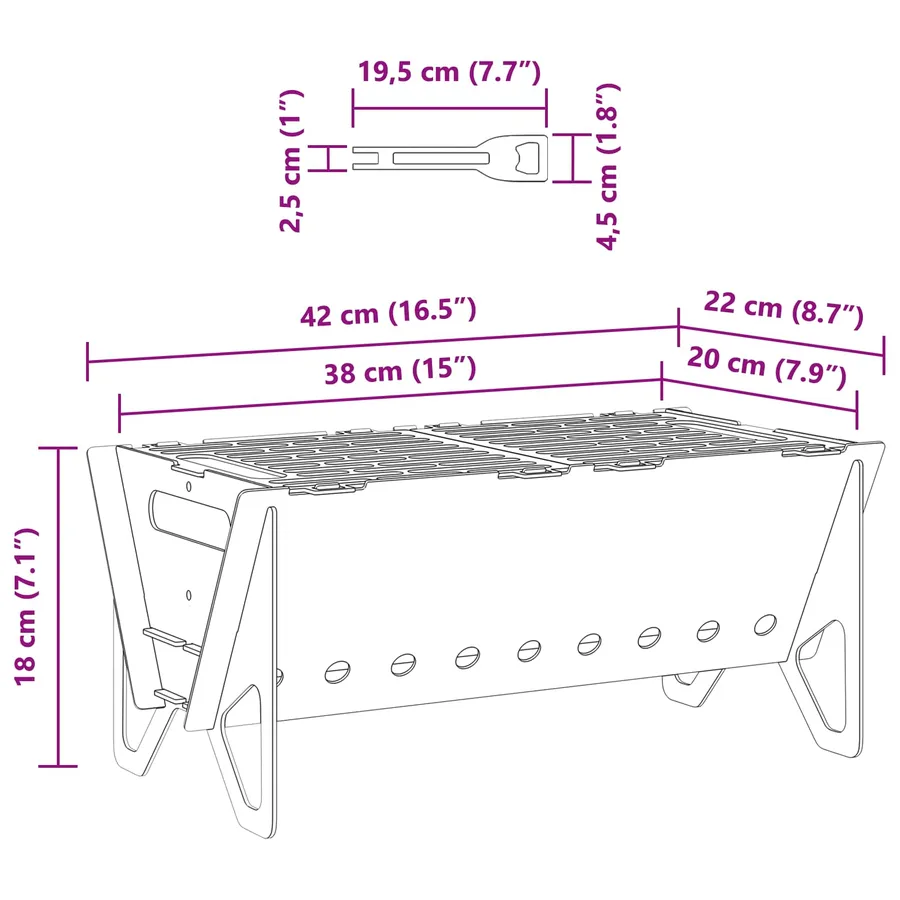 Foyer de camping 42 x 22 x 18 cm Acier inoxydable Argenté - 11