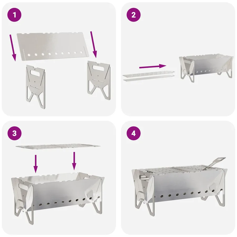 Foyer de camping 42 x 22 x 18 cm Acier inoxydable Argenté - 8