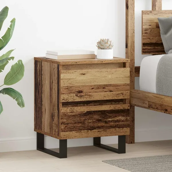 Cabinet de chevet avec tiroir 2 pcs Bois ancien 40 x 35 x 50 cm