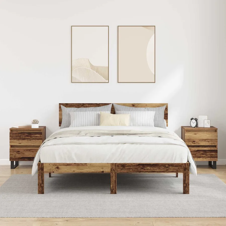 Cabinet de chevet avec tiroir 2 pcs Bois ancien 40 x 35 x 50 cm - 4