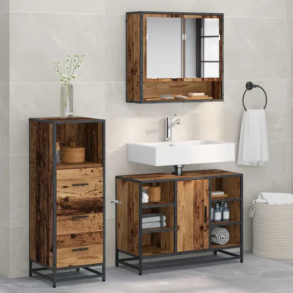 Ensemble de mobilier de salle de bain 3 pcs Bois Ancien