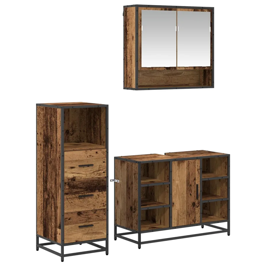 Ensemble de mobilier de salle de bain 3 pcs Bois Ancien - 2