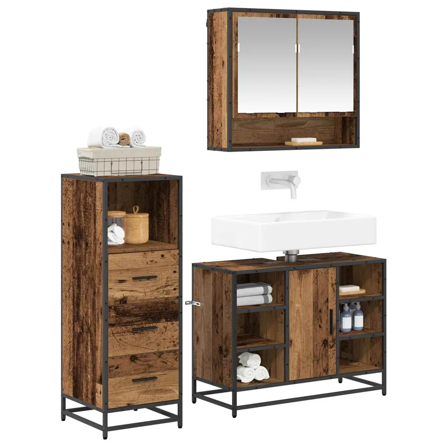 Ensemble de mobilier de salle de bain 3 pcs Bois Ancien - 3