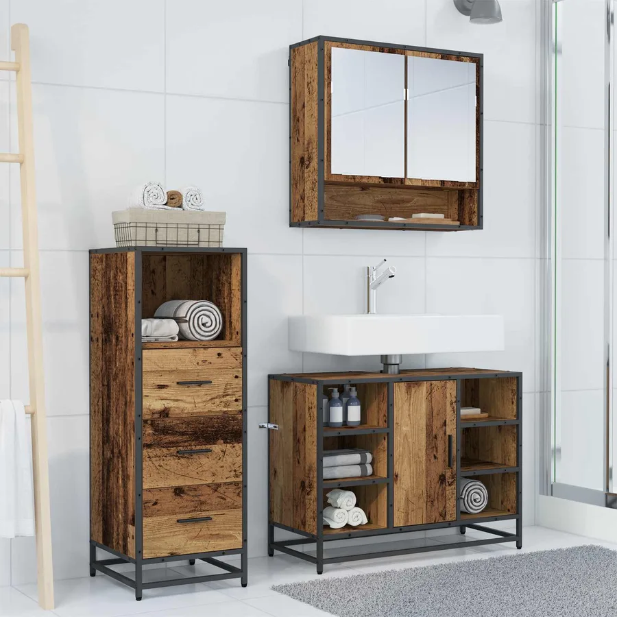 Ensemble de mobilier de salle de bain 3 pcs Bois Ancien - 4