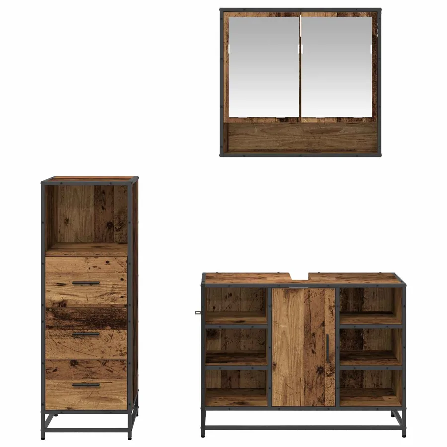 Ensemble de mobilier de salle de bain 3 pcs Bois Ancien - 9