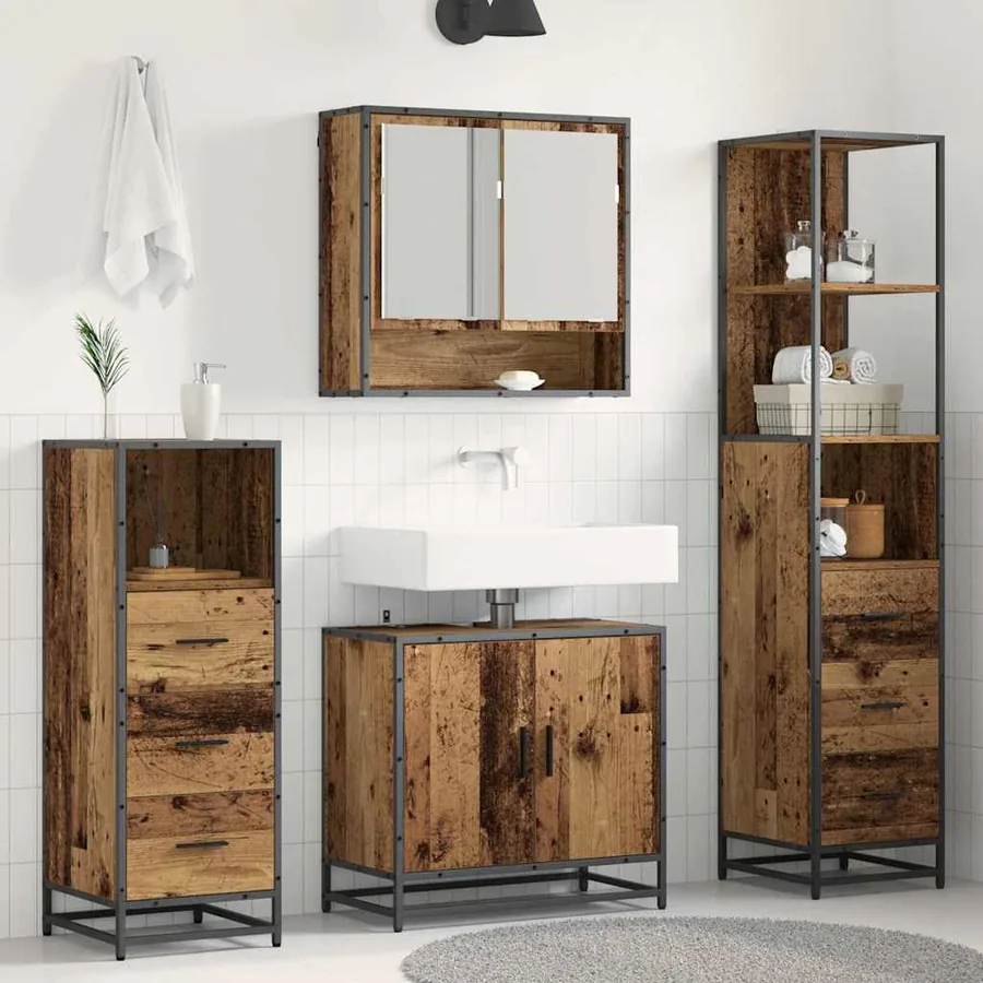 Ensemble de mobilier de salle de bain 4 pcs Bois Ancien