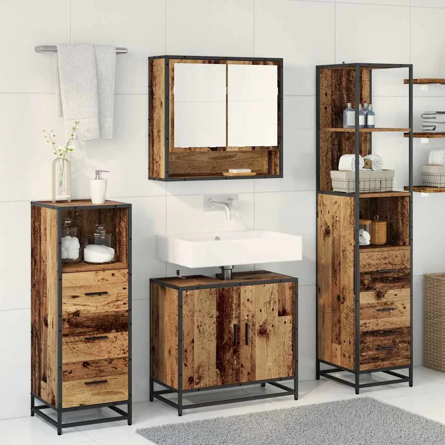 Ensemble de mobilier de salle de bain 4 pcs Bois Ancien - 4