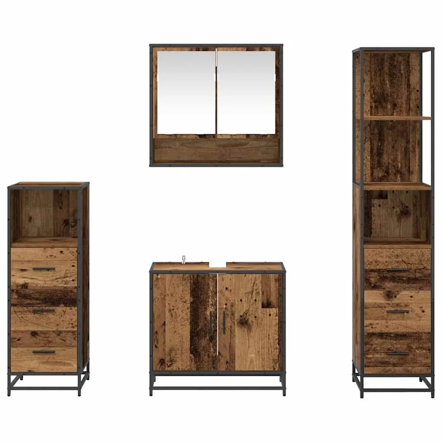 Ensemble de mobilier de salle de bain 4 pcs Bois Ancien - 9