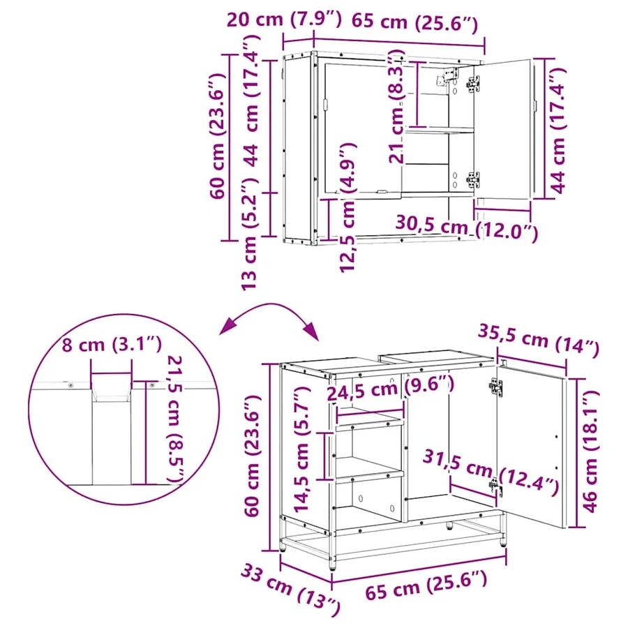 Ensemble de mobilier de salle de bain 4 pcs Bois Ancien - 18