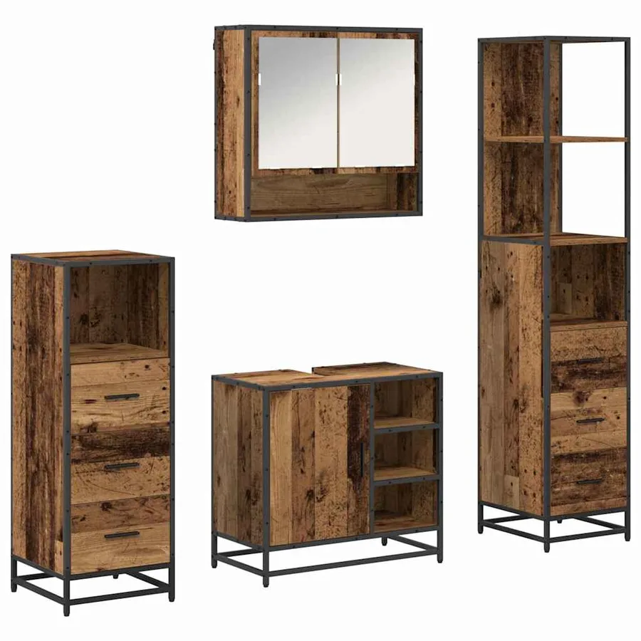 Ensemble de mobilier de salle de bain 4 pcs Bois Ancien - 2