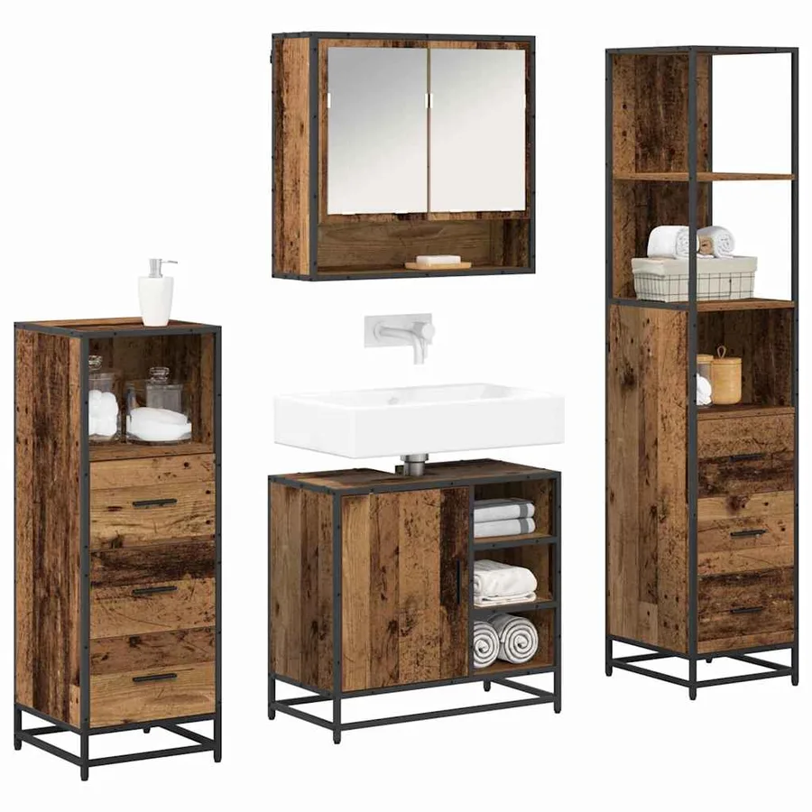 Ensemble de mobilier de salle de bain 4 pcs Bois Ancien - 3