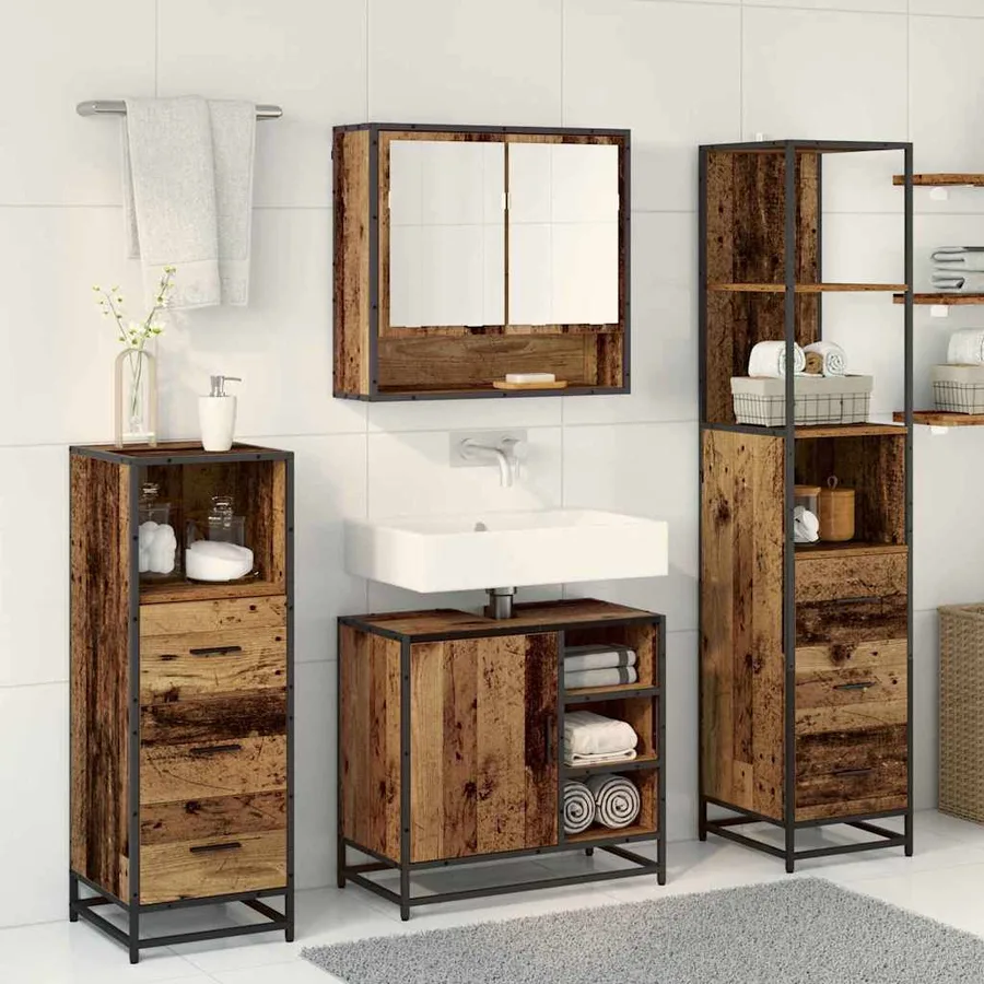 Ensemble de mobilier de salle de bain 4 pcs Bois Ancien - 4