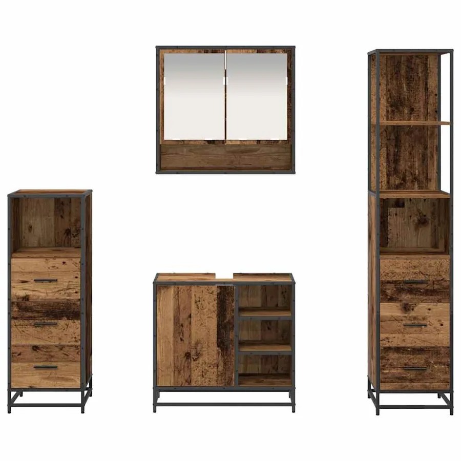 Ensemble de mobilier de salle de bain 4 pcs Bois Ancien - 9