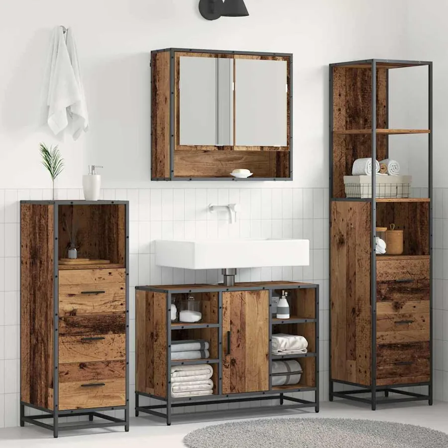 Ensemble de mobilier de salle de bain 4 pcs Bois Ancien
