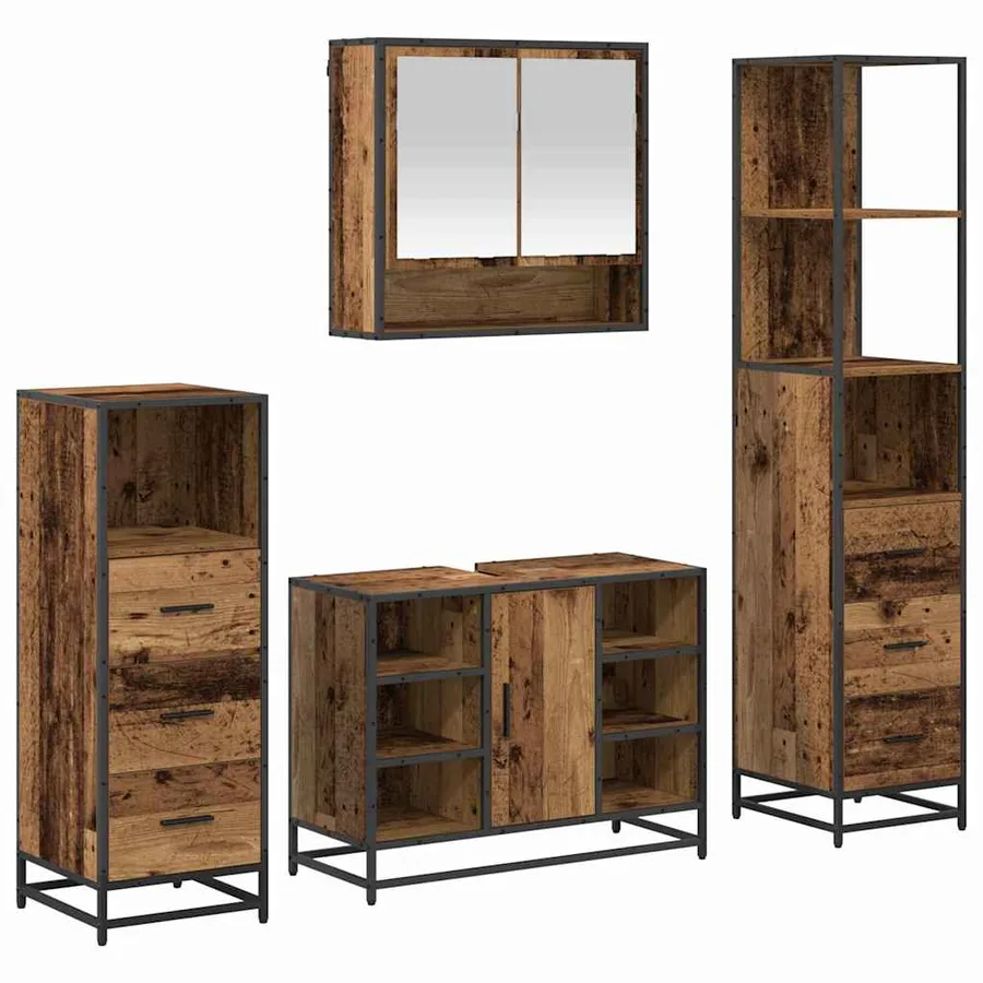 Ensemble de mobilier de salle de bain 4 pcs Bois Ancien - 2