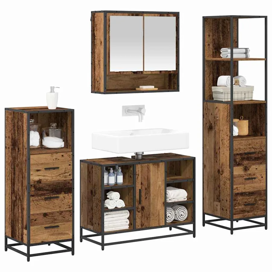 Ensemble de mobilier de salle de bain 4 pcs Bois Ancien - 3