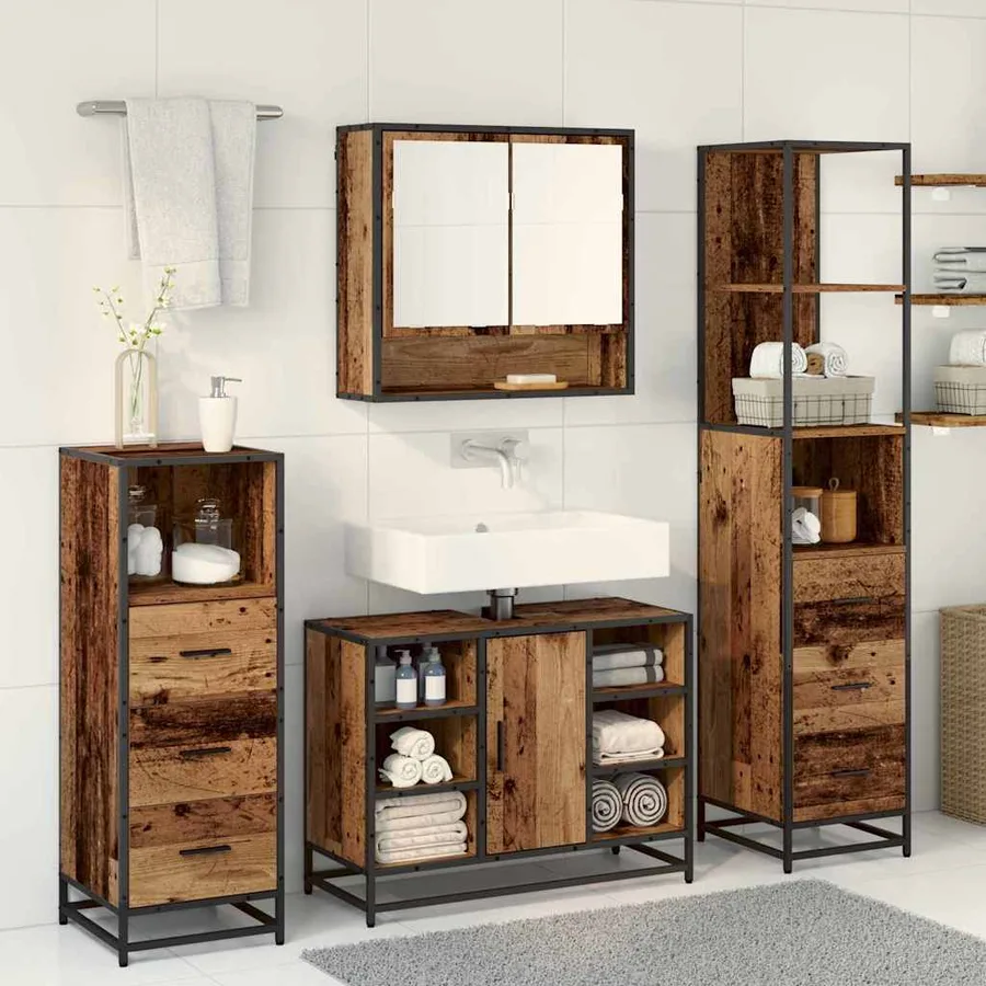 Ensemble de mobilier de salle de bain 4 pcs Bois Ancien - 4