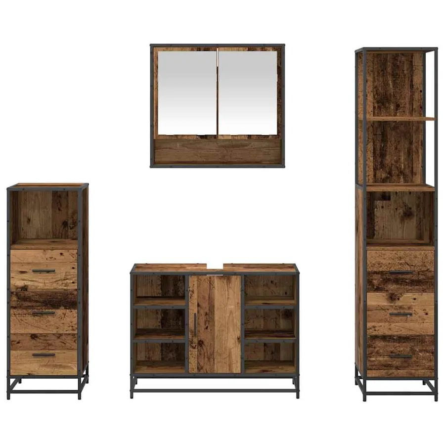 Ensemble de mobilier de salle de bain 4 pcs Bois Ancien - 9