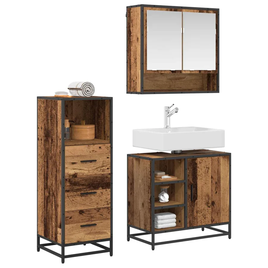 Ensemble de mobilier de salle de bain 3 pcs Bois Ancien - 2