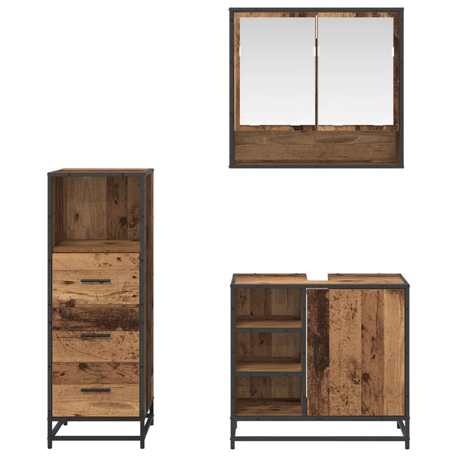 Ensemble de mobilier de salle de bain 3 pcs Bois Ancien - 3