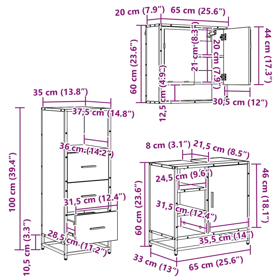 Ensemble de mobilier de salle de bain 3 pcs Bois Ancien - 8