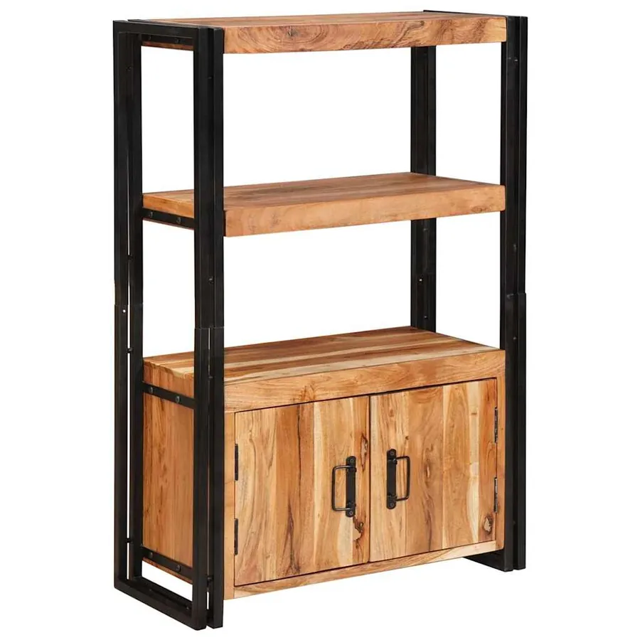 Bibliothèque avec portes Marron Bois d'acacia massif et métal