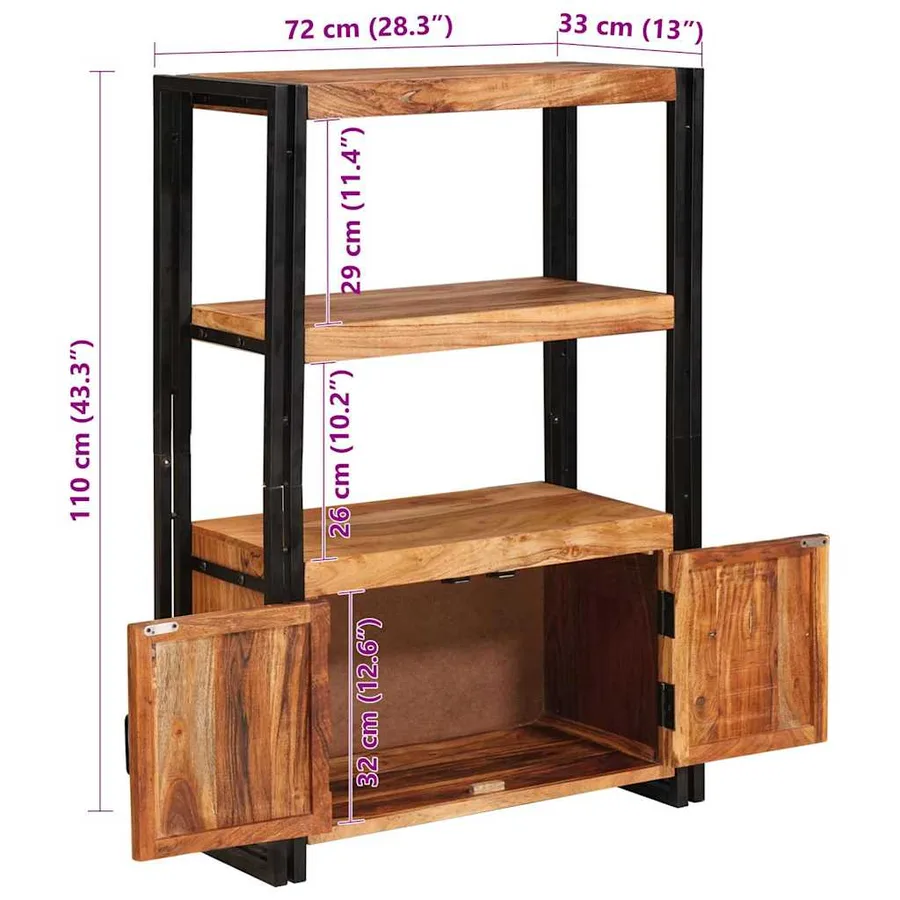 Bibliothèque avec portes Marron Bois d'acacia massif et métal - 11
