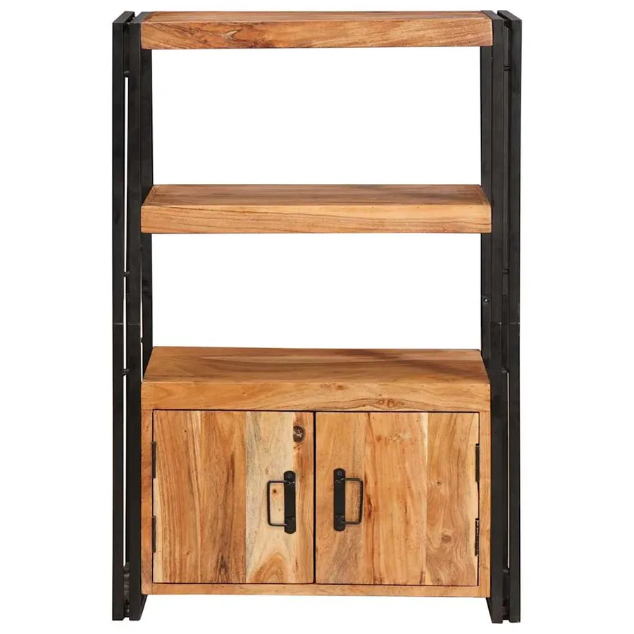 Bibliothèque avec portes Marron Bois d'acacia massif et métal - 5