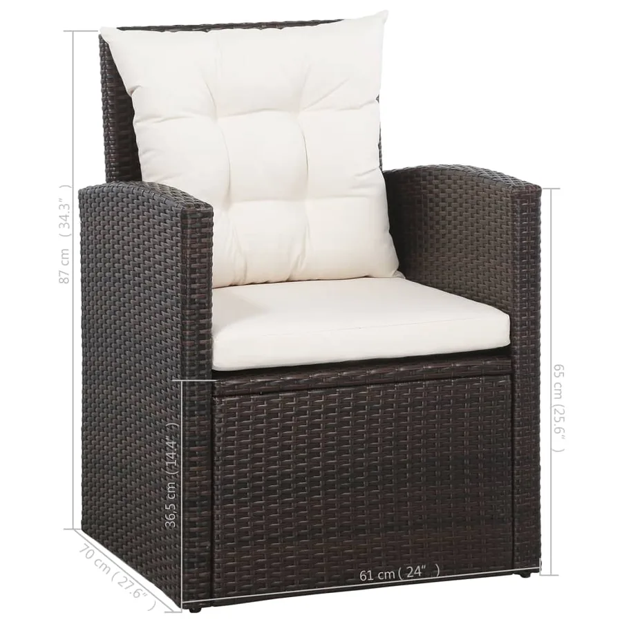 Salon de jardin 5 pcs avec coussins résine tressée marron - 13