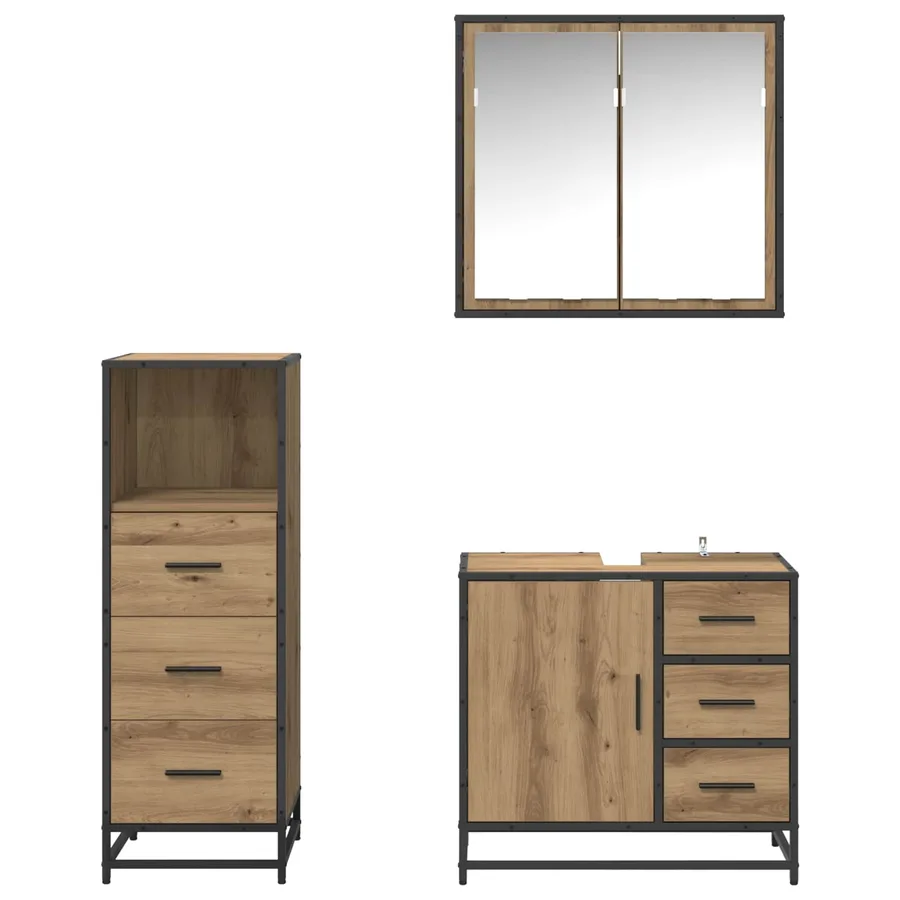 Ensemble de mobilier de salle de bain 3 pc Chêne artisanal - 9