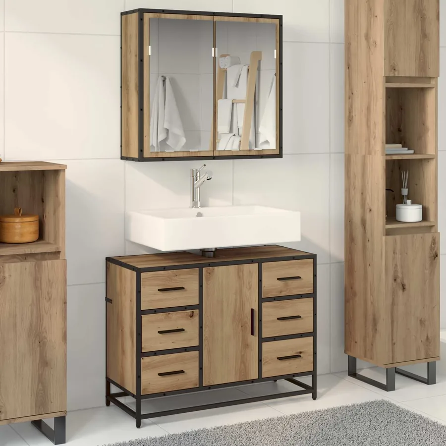Ensemble de mobilier de salle de bain 2 pc Chêne artisanal