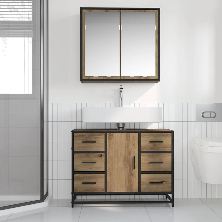 Ensemble de mobilier de salle de bain 2 pc Chêne artisanal - 4
