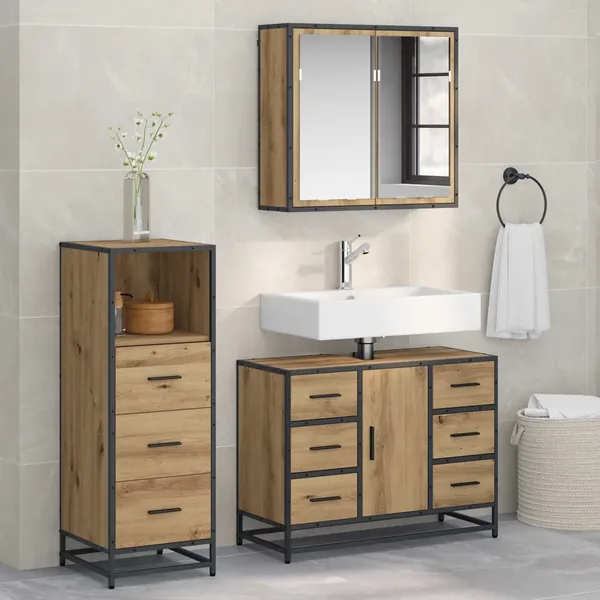 Ensemble de mobilier de salle de bain 3 pc Chêne artisanal
