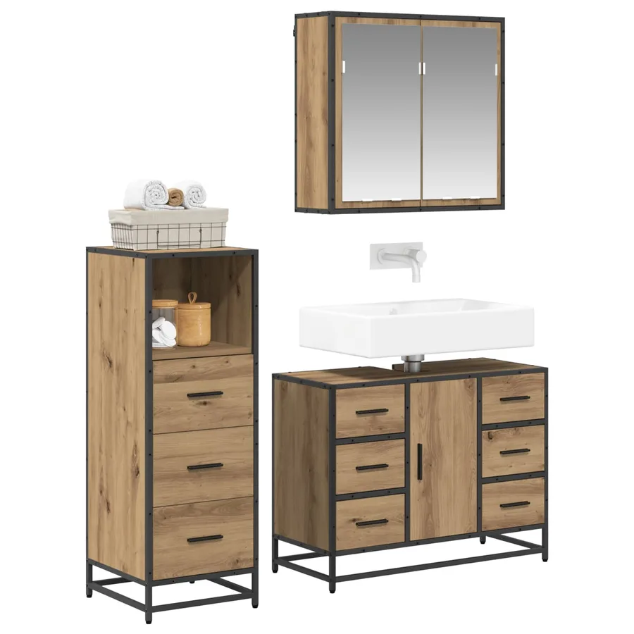Ensemble de mobilier de salle de bain 3 pc Chêne artisanal - 3