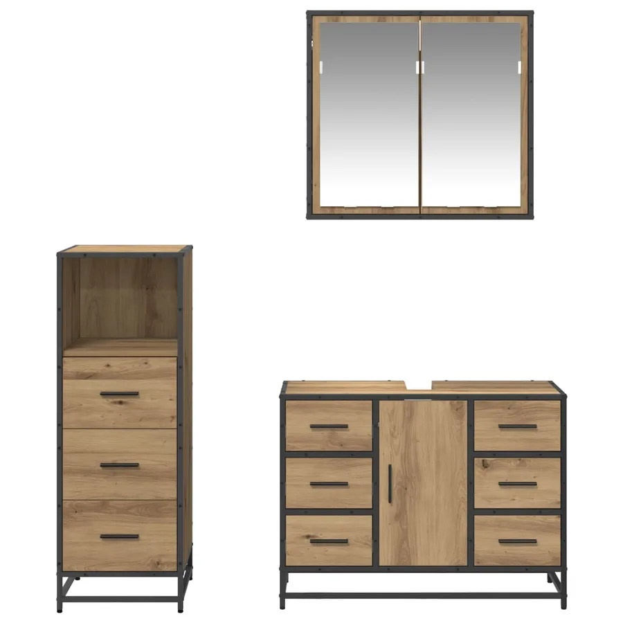 Ensemble de mobilier de salle de bain 3 pc Chêne artisanal - 9