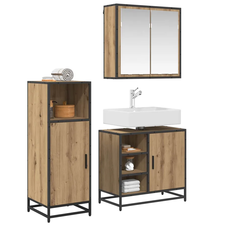 Ensemble de mobilier de salle de bain 3 pc Chêne artisanal - 2