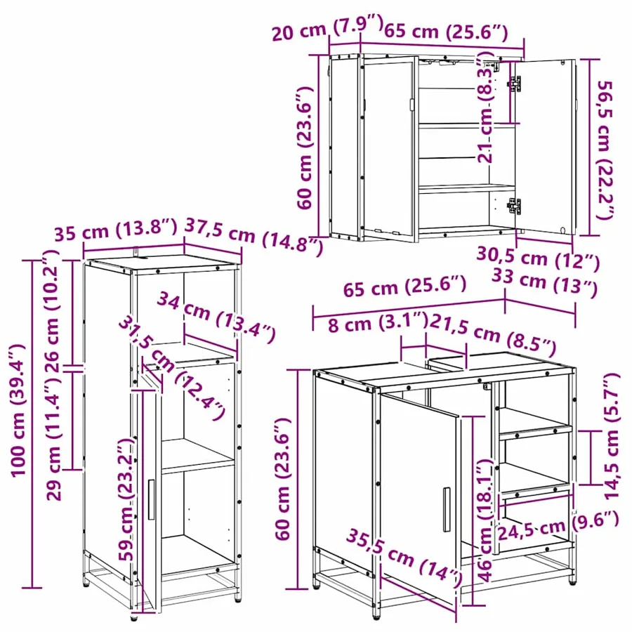 Ensemble de mobilier de salle de bain 3 pc Chêne artisanal - 8