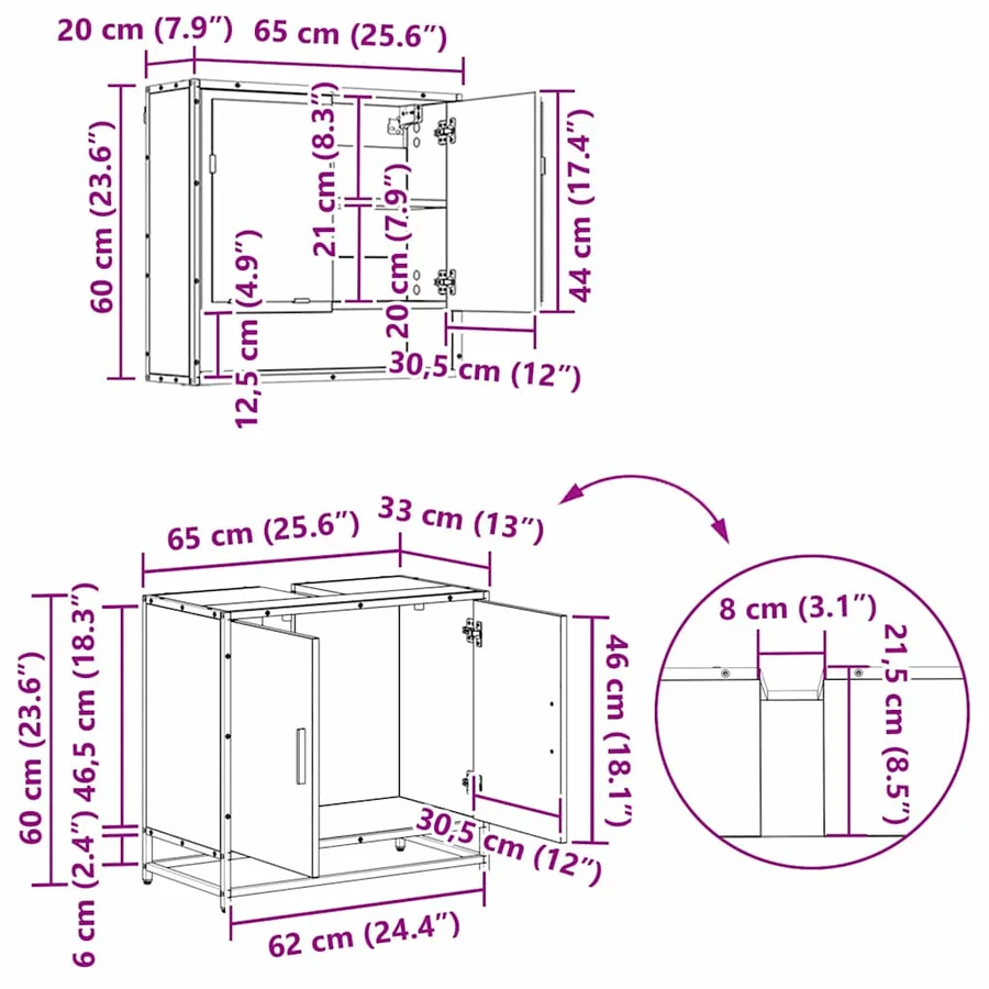 Ensemble de mobilier de salle de bain 3 pc Chêne artisanal - 20