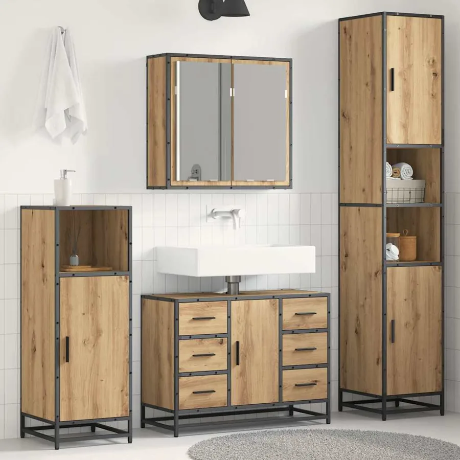 Ensemble de mobilier de salle de bain 3 pc Chêne artisanal
