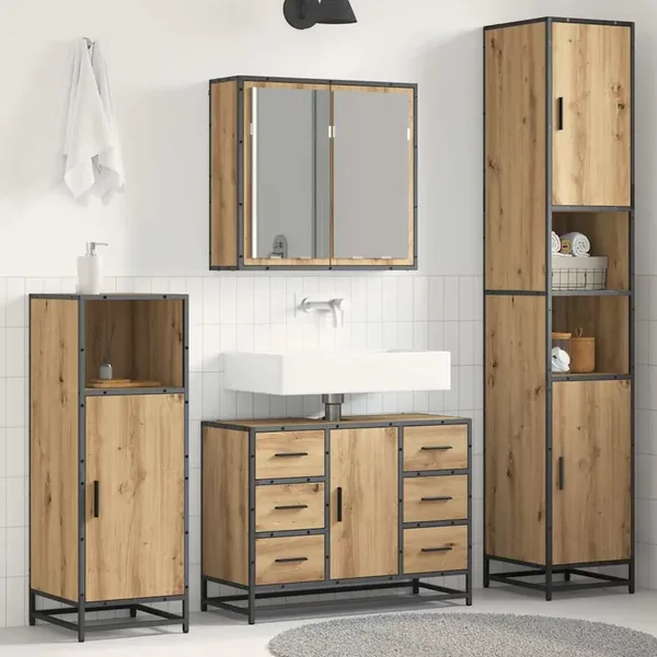 Ensemble de mobilier de salle de bain 3 pc Chêne artisanal